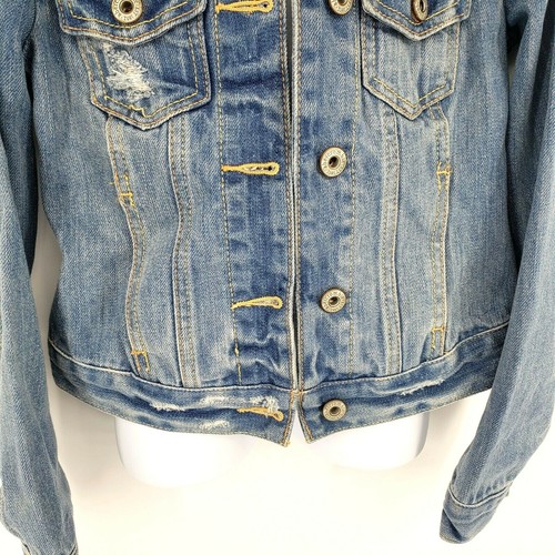 Abercrombie Girls Blue Jean Jacket Size Small Trucker Denim Distressed - Picture 6 of 12