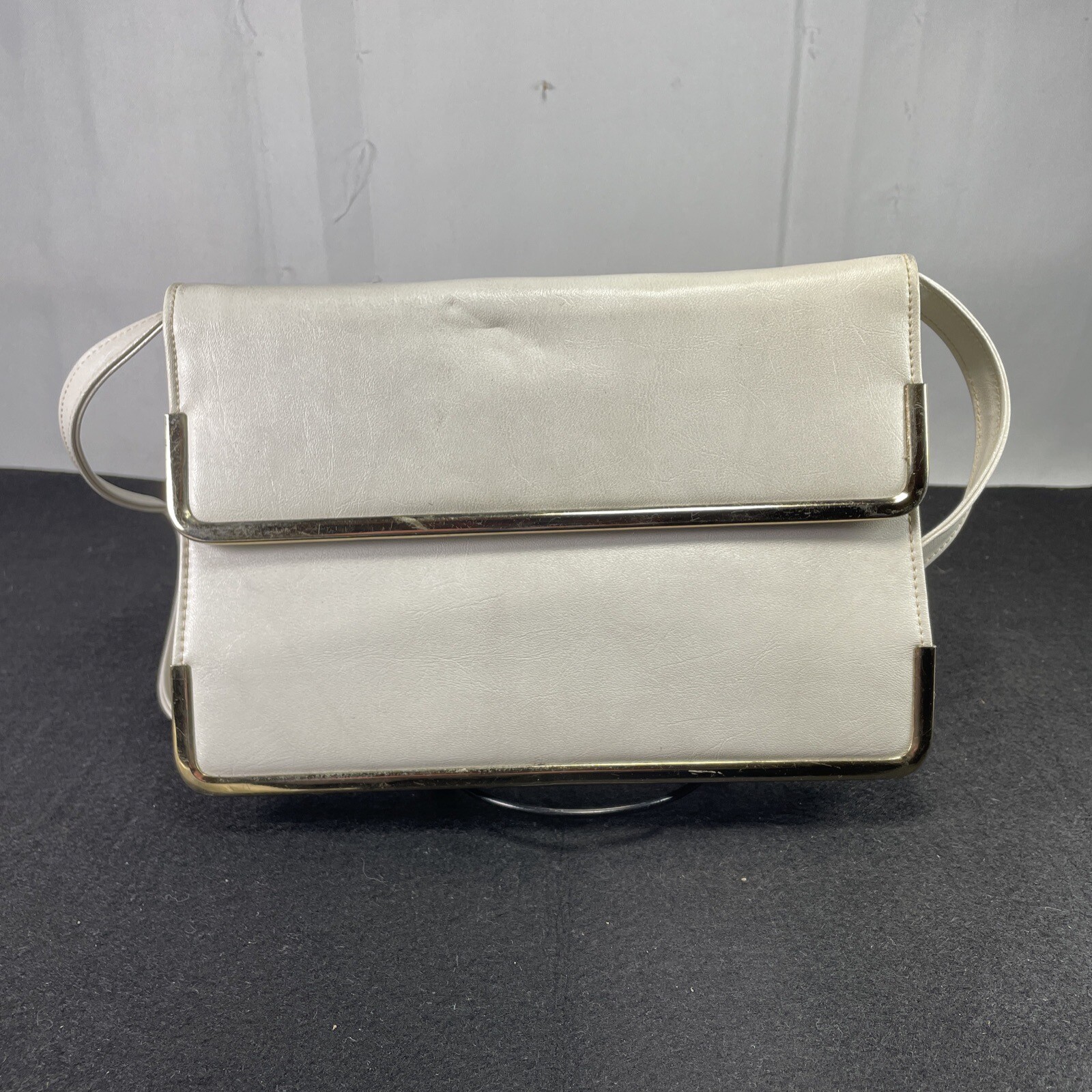 Handbag Purse Ivory w/Gold Trim, 1930-60s MCM Patent Leather Markay Bags-image