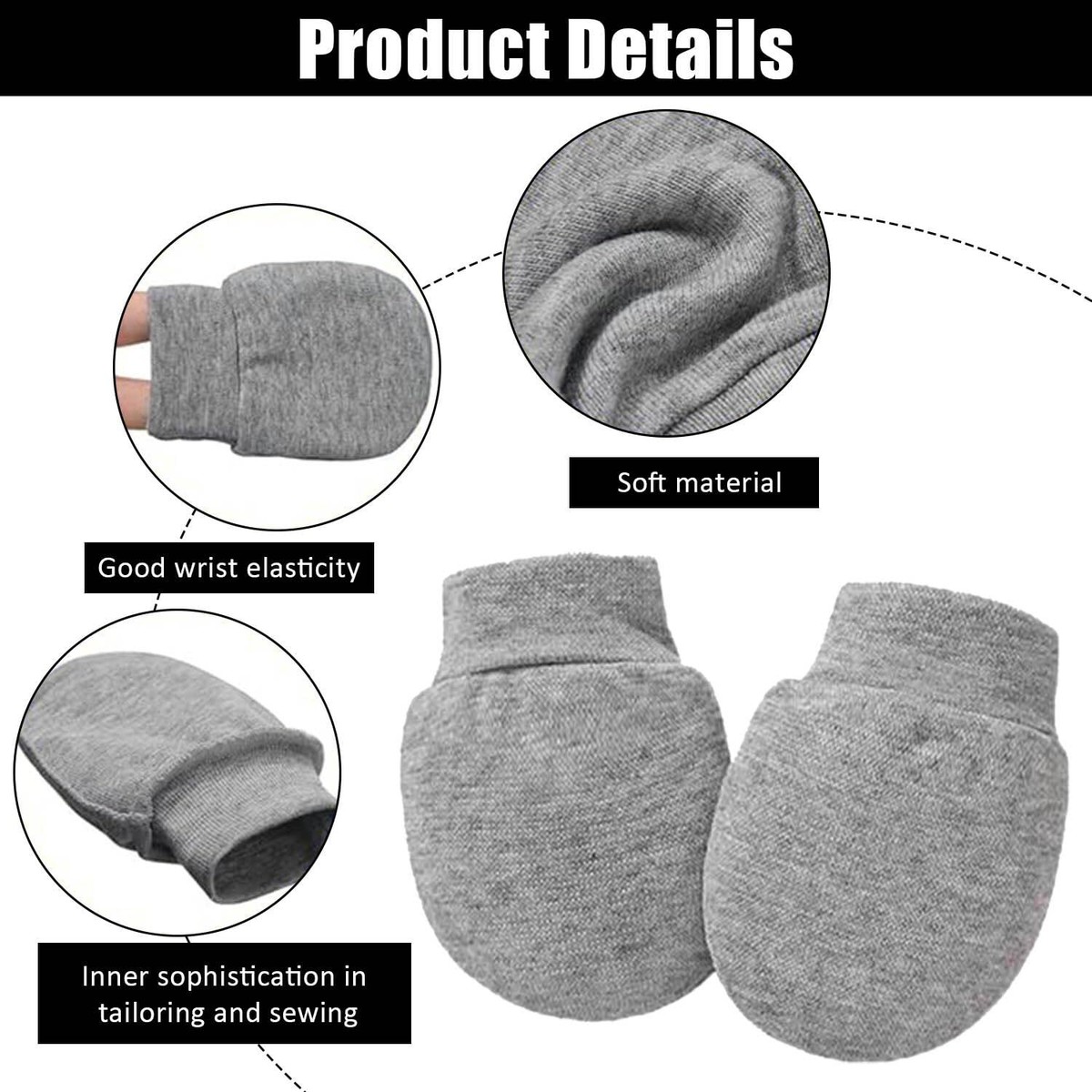 Moufle Bebe Naissance ROUDJER Lot De 2 Chapeaux En Coton Avec Moufles Pour Bébé - Chauds, Respirants Et Doux - Pour Nouveau-né De 0 à 6 Mois - Blanc, Blanc, 0 à