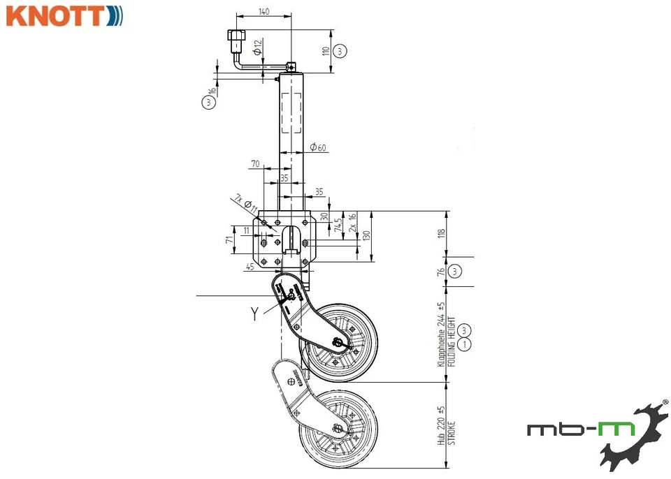 Automatik Stützrad Knott Schwerlast 500kg PKW Anhänger Spornrad 200x50mm Trailer - Bild 2 von 2