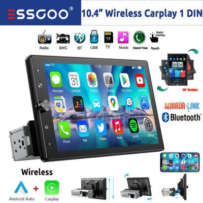 1 DIN Car Stereo Radio Wireless Carplay Head Unit Rotatable Screen 10.4'' BT FM