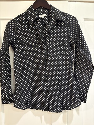 Equipment Femme Silk Cotton Polka Dot Blouse Top Womens Sz XS Black White EUC