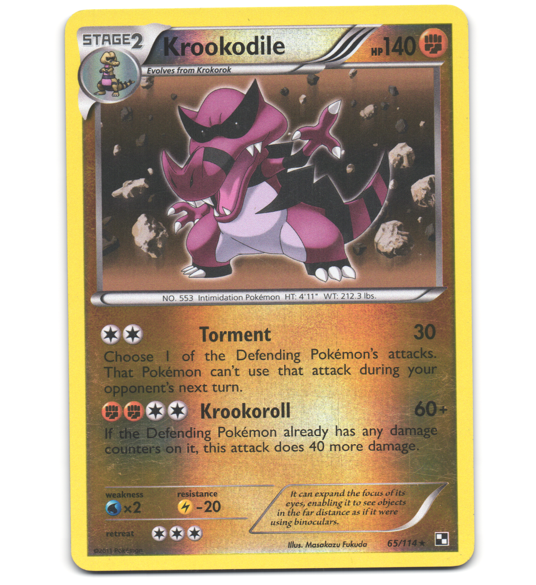Pokemon 2011 Light Play Krookodile Black & White REVERSE 65/114