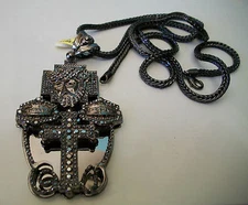 Men's Bling Black Hematite Finish Fashion Dressy Jesus & Cross Chain/Charm