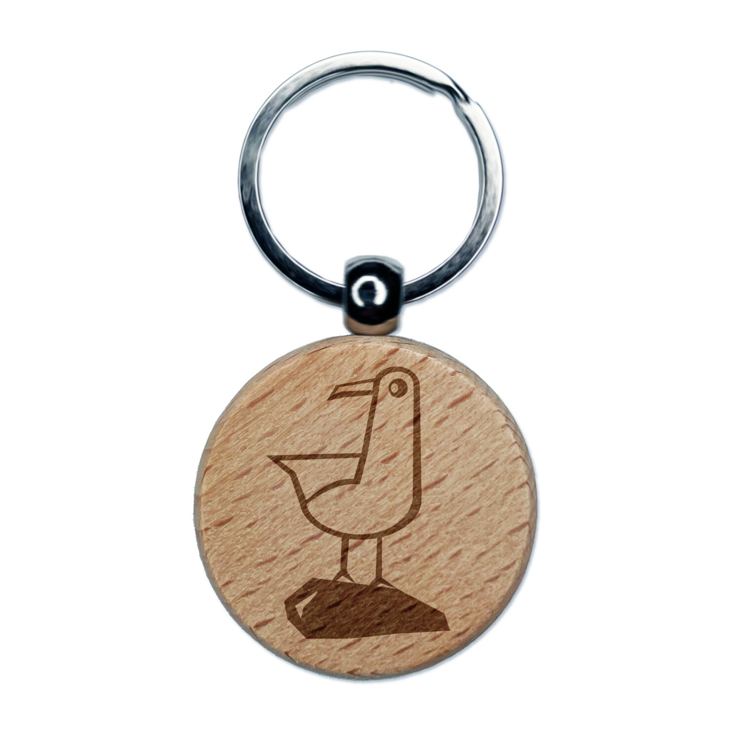 Cute Seagull on Rock Engraved Wooden Keychain Charm Tag  