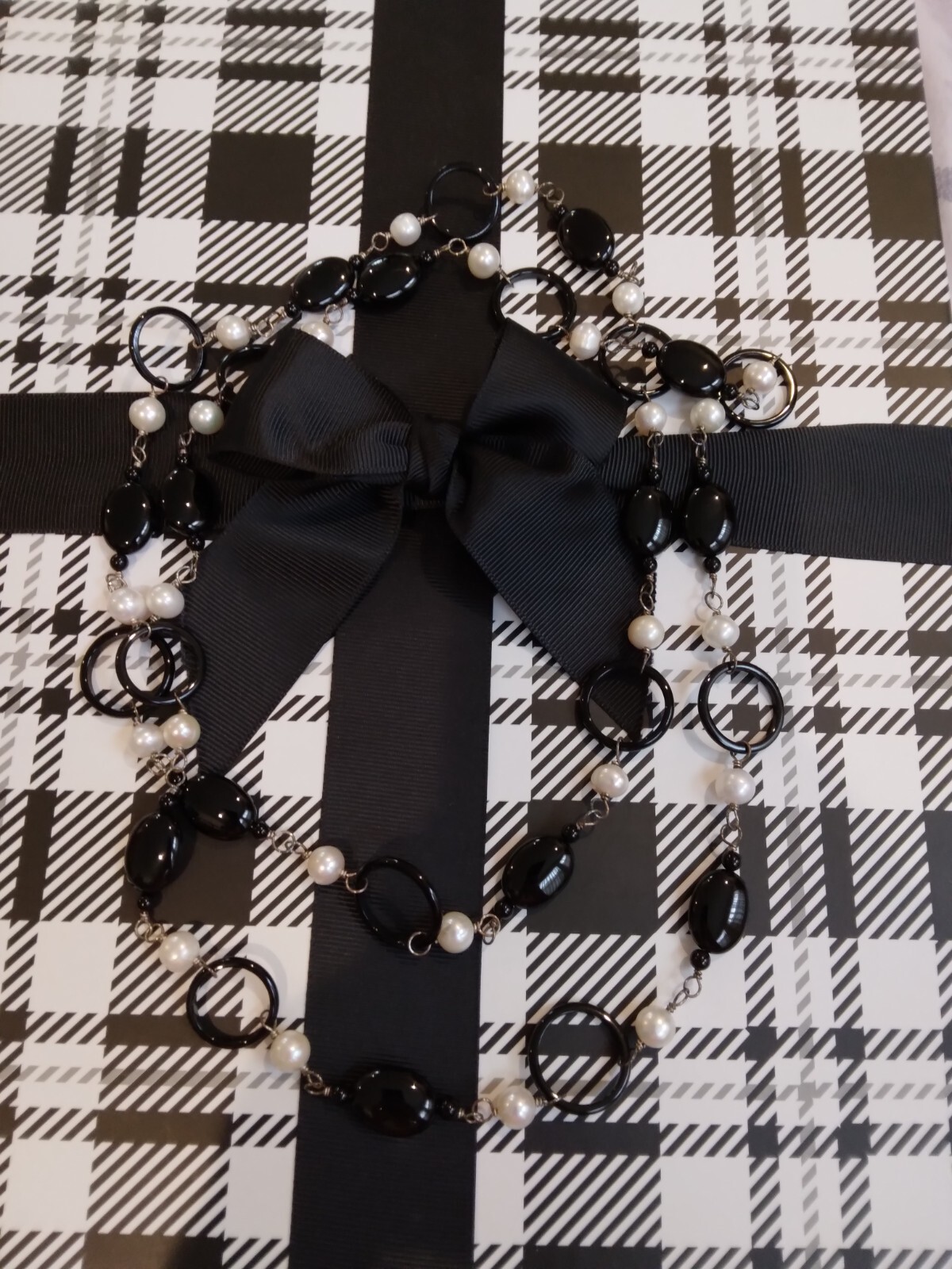 Natural Pearl & Black Onyx 46 inch Necklace Endless No Clasp