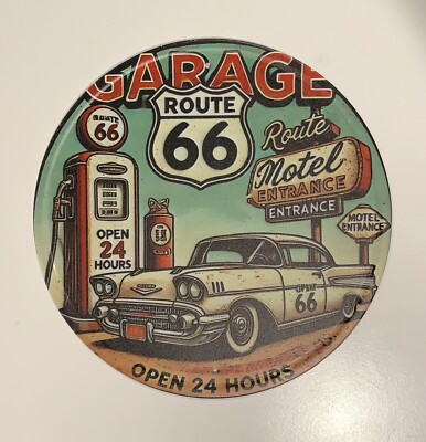 ROUTE 66 Round Metal Sign Retro Wall Art Plaque 8x8''