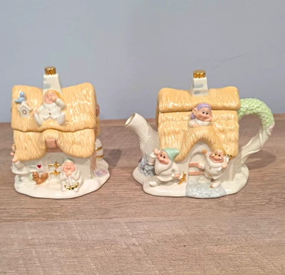 Disney Seven Dwarfs Cottage Sugar & Creamer Set Fine Ivory China - Image 1 of 4