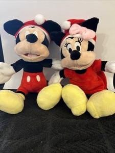 WALT DISNEY CHRISTMAS HOLIDAY WINTER MINNIE AND MICKEY MOUSE 9” PLUSH Santa Hat