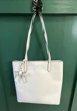 KATE SPADE BRYNN WHITE HANDBAG/TOTE/PURSE WITH BOW, PRE-OWNED