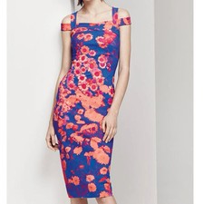 Chiara Boni La Petite Robe Blue Orange Floral Mariska Pencil Dress, Size 4 | 40