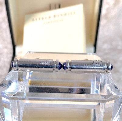 Dunhill Cufflinks Cylinder 925 Sterling Silver Blue Spinel with Case