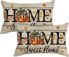 Fall Home Pumpkin Pillow Covers 12x20 Inch Set of 2 Seasonal Autumn Thanksgiving