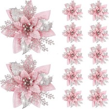 20PCS 14.5cm Glitter Artificial Christmas Flowers Merry Christmas Tree7092
