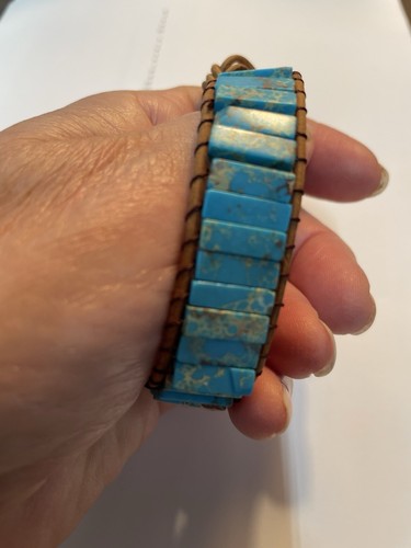 Blue Imperial Jasper Leather Braided Bracelet Gemstone Button Closure NEW 20%OFF - Picture 3 of 5