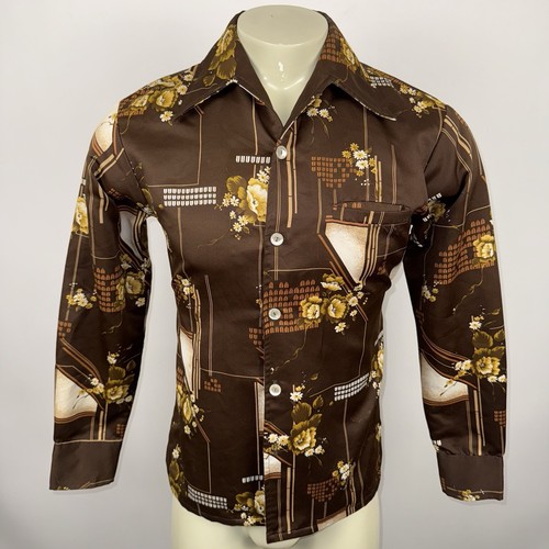 Vtg 60s 70s Da Vinci Shirt Delfino Disco Hippy Floral Polyester Ugly Mens Medium - Picture 2 of 12