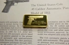 U.S. COLT 45 AUTOMATIC PISTOL 1911 GUN LINCOLN MINT SILVER GOLD BAR PAPER L2M8