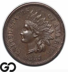 1867 Indian Head Cent Penny, BU++ Key Date, Bids $405, Tough This Nice!