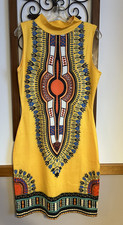 Dashiki Bodycon Dress African Print Sleeveless Yellow Bohemian Size L New