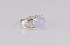 Sterling Silver Oval Purple Chalcedony Accented Tapered Band Ring 925 Sz: 6