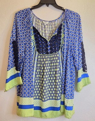 Crown & Ivy Womens Plus 3x Tunic Top Crochet Preppy Peasant  Boho Chic Artsy