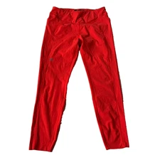 Janji Womens M Leggings Orange Red Athletic Pant Pockets Ankle Crop Pace Tight