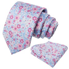 Mens Floral Necktie Pocket Square Wedding Party Tie Handkerchief Set Formal