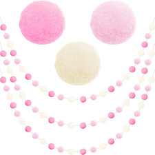 3-Pack Pink Felt Pom Pom Garland for Christmas Tree and Party Decor, 6.6ft