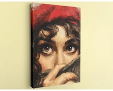 Bohemian Woman Portrait Red Scarf Canvas Oil Painting Print Wall Art