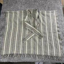 VTG Wool Scarf Dark Academia Heritage Grandpacore Layering Gray Plaid Fringed