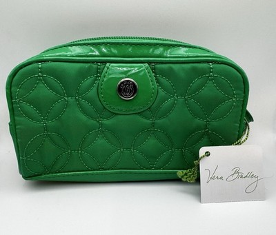 NWT Vera Bradley Retired Cosmo Nylon Green Quilted Small Cosmetic Bag