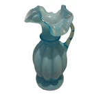 Vintage 1943- 1953 Fenton Blue Overlay 8" Ruffled Melon Vase