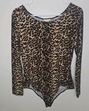 Leopard Print Bodysuit Size M Long Sleeves Yelete Animal