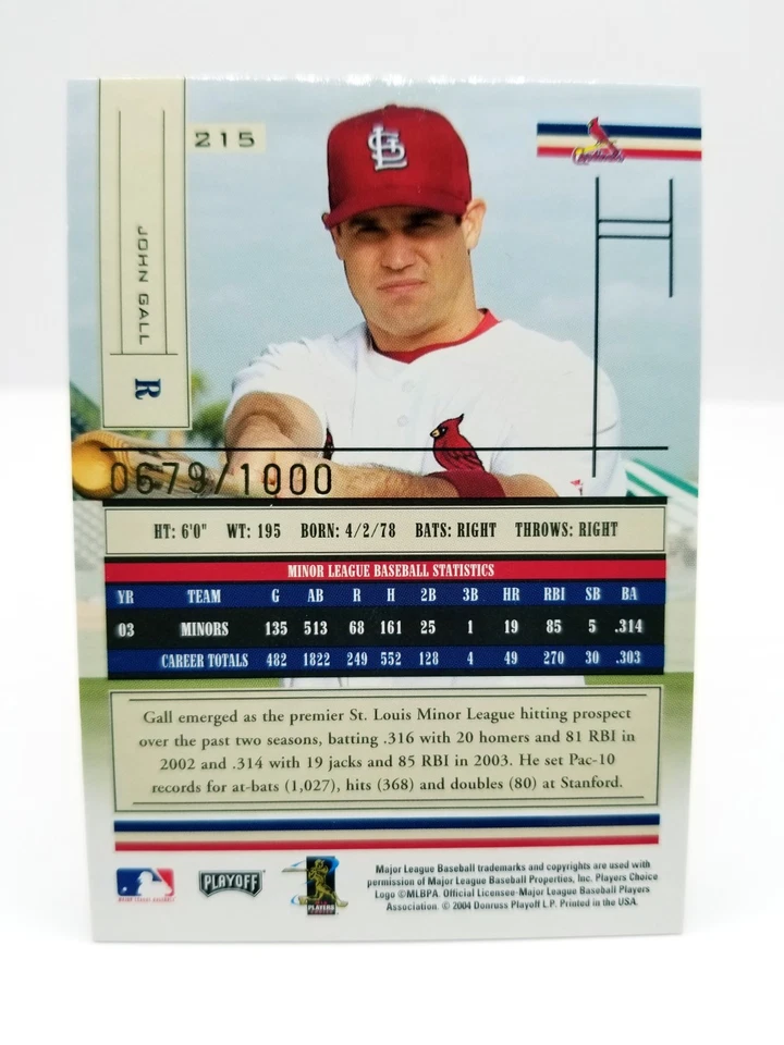 2004 Donruss Playoff Absolute Memorabilia John Gall #215 Holo SN# 0679/1000 RC - Image 2 of 4