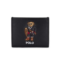 Polo Ralph Lauren Men's Polo Bear Embroidered Leather Card Holder/Case Black 98