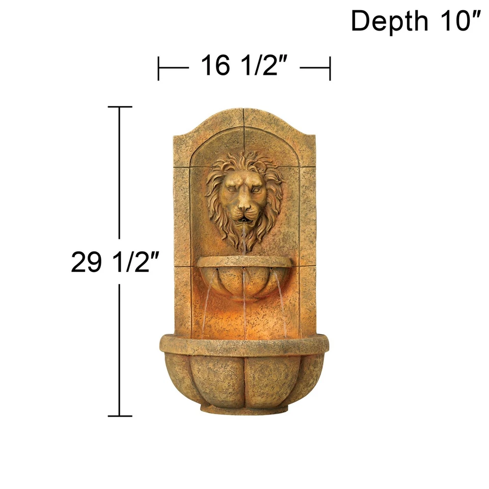 Lion Head Rustic 2 Tier Outdoor Wall Water Fountain LED Light 19 1/2" for Yard - Image 4 of 4