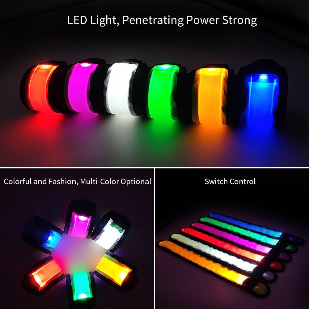 Pack of 6 LED Light up Band Slap Bracelets Night Safety Wrist Band for Cycling W