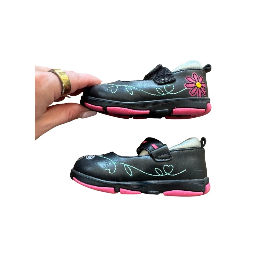 Umi девочек черный кожаный цветок Мэри Джейн туфли размер 20 EUR 5C ребенка ясельного возраста - Изображение 4 из 4