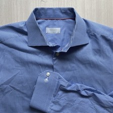 Eton Contemporary Men's Blue Plaid Long Sleeve Dress Shirt. Size 42, Neck 16.5
