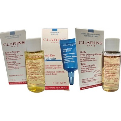Clarins Travel Set Eye Mask Balm - Total Cleansing Oil - Hydrating Toning Lotion