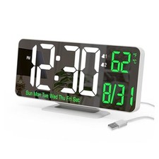  Alarm Clock for Bedroom, 6.7" Led Desk White Clock(white + Green Digits)