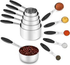 Stainless Steel Measuring Cups and Spoons Set of 10 Piece, Nesting Metal Measuri