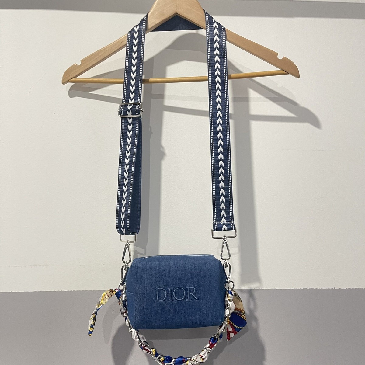 DIOR Blue Denim cosmetic pouch converted Crossbody Bag w