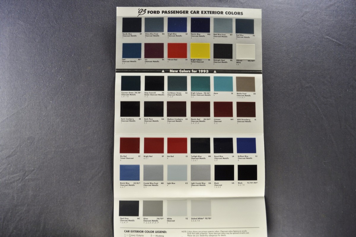 1993 Ford Paint Colors Brochure Crown Victoria Mustang Thunderbird