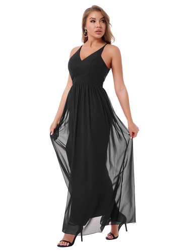 Women V Neck Long Maxi Dress Short 