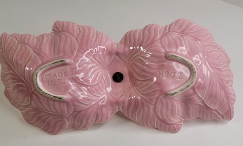 USA Pottery Pink Leaf Ceramic Candy Trinket Dish Vtg MCM Handle No 72 - Picture 5 of 8
