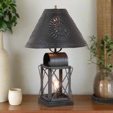 Primitive Colonial Keeping Room Lamp in Smokey Black with Metal Chisel Shade