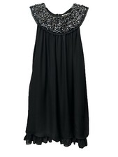 Alice + Olivia Black Beaded Neckline Cocktail Trapeze Dress Sleeveless Size Sm