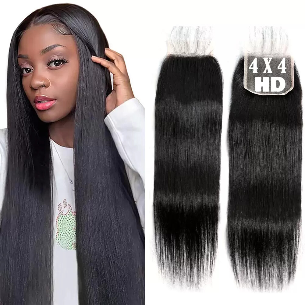 22INCH STRAIGHT 130% DENSITY HD LACE 4X4 CLOSURE BRAZILIAN VIRGIN HUMAN HAIR 12A