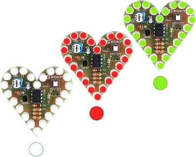 3Pcs Heart Shape LED Flashing Light DIY Kit with PCB DC 4-6V Red Green White